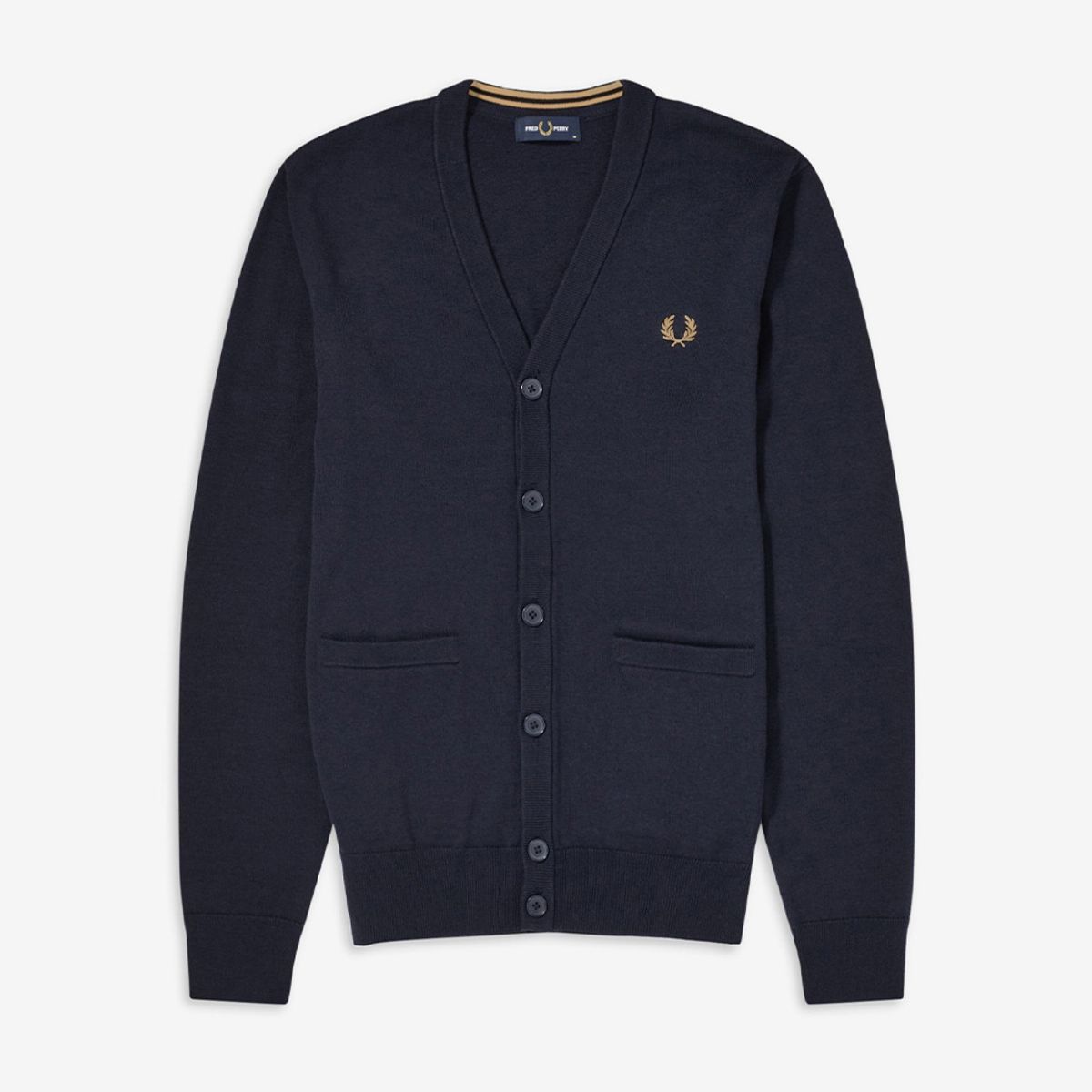 프레드페리(FRED PERRY) [Baseline] 클래식 메리노울 가디건 - 네이비/다크카라멜 AFPM2439551-795