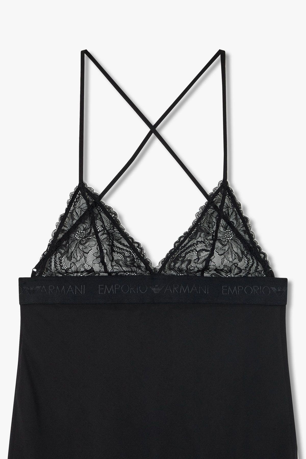 엠포리오 아르마니 언더웨어(EMPORIO ARMANI UNDERWEAR) 여성 로고 프린트 레이스 슬립_블랙 0824318501