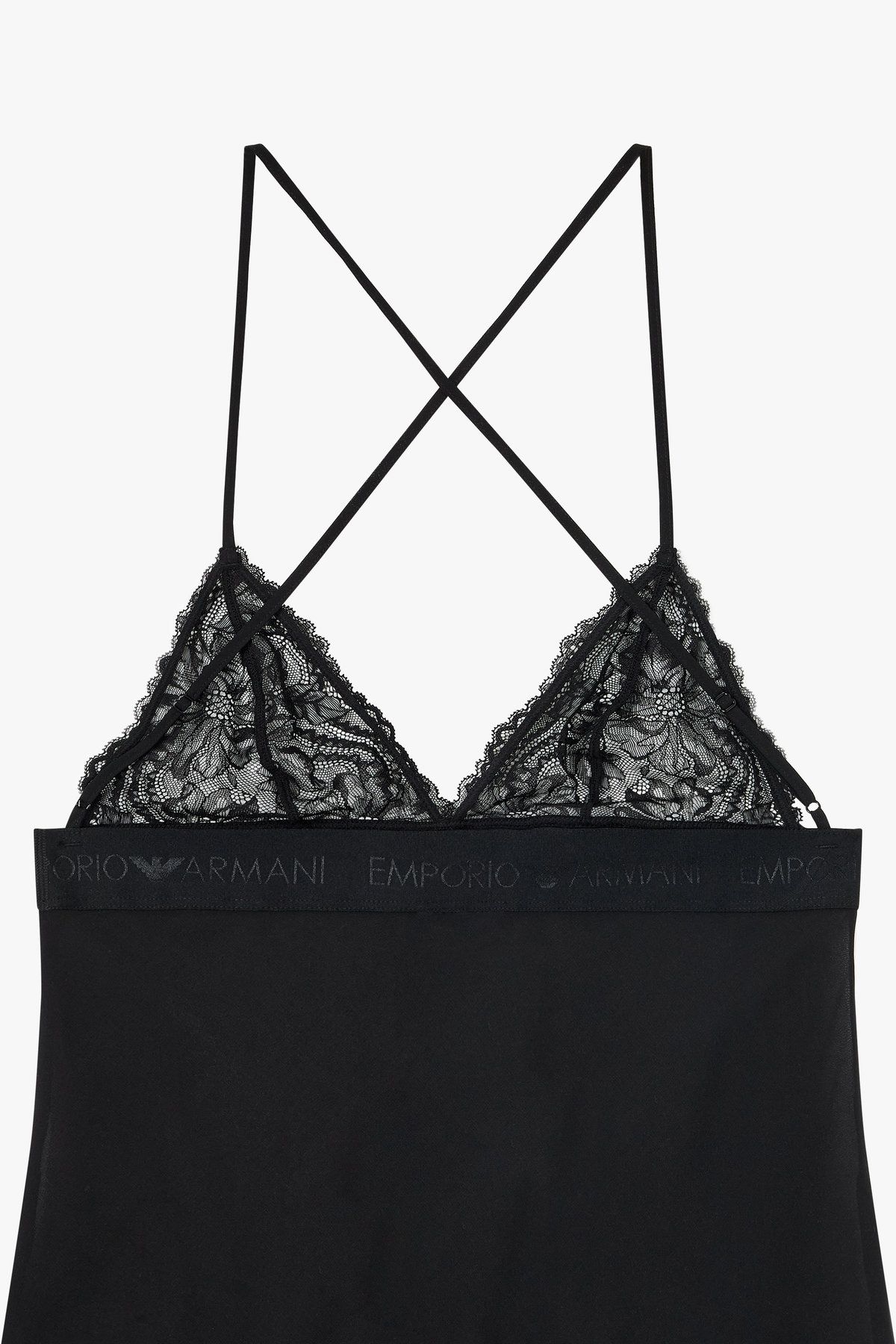 엠포리오 아르마니 언더웨어(EMPORIO ARMANI UNDERWEAR) 여성 로고 프린트 레이스 슬립_블랙 0824318501