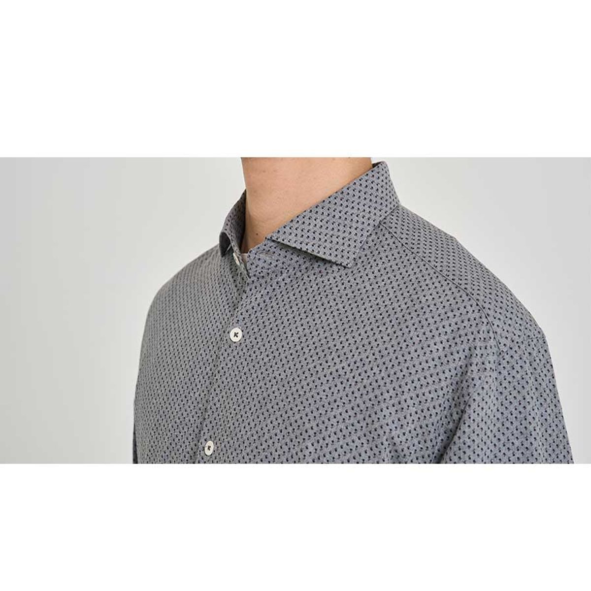 블랙브라운(BLACKBROWN) (SIDOGRAS) 헤링본  플라워 프린트 코튼 셔츠 [GRAY]