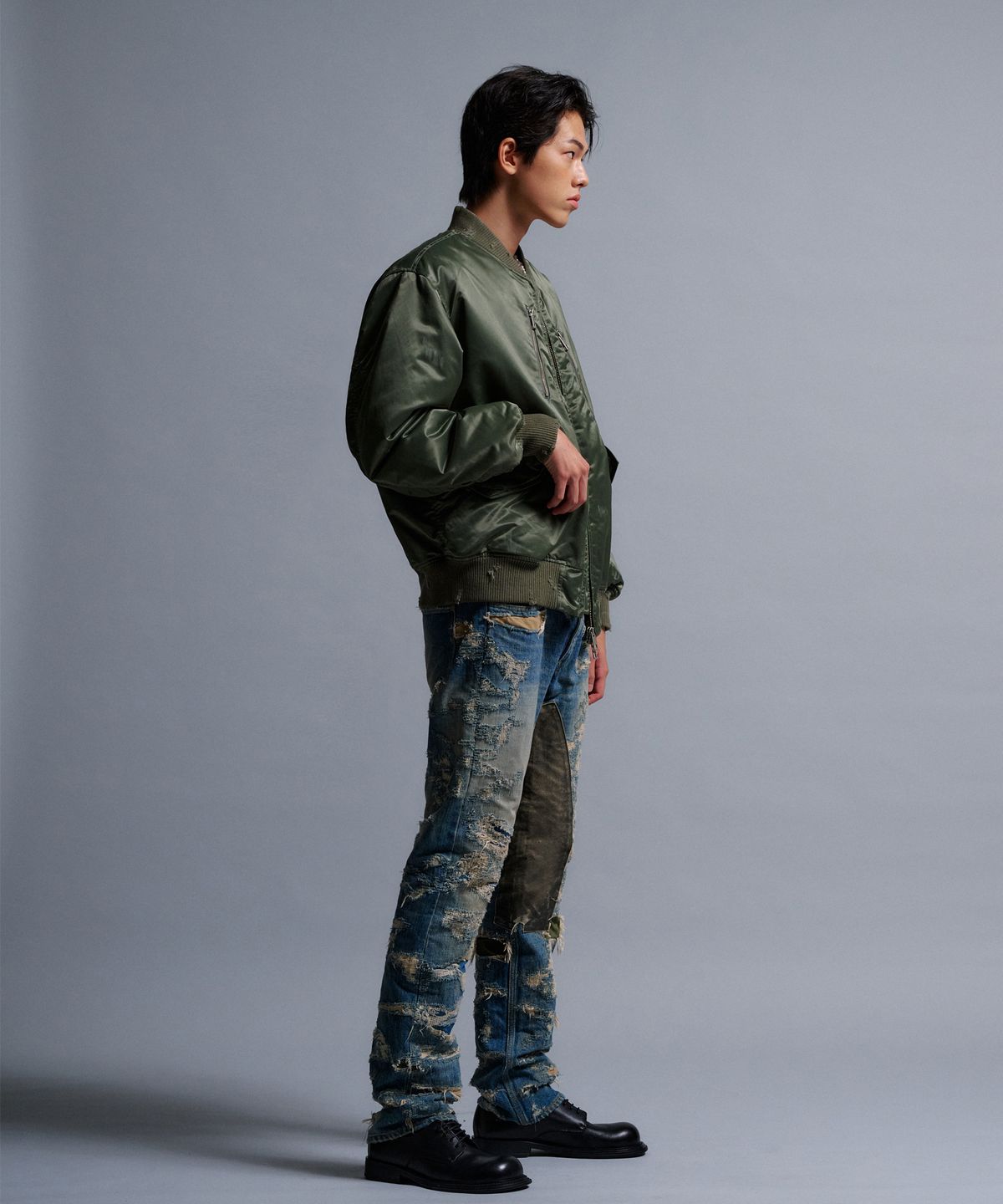 노트르아트스(NOTRE ARTS) 워시드 디스트로이드 더블지퍼  MA-1 - 카키