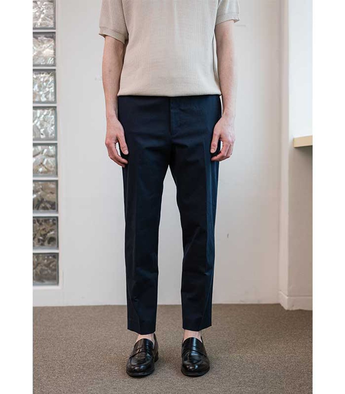 블랙브라운(BLACKBROWN) 포시즌 테이퍼드핏  밴딩 팬츠[NAVY]