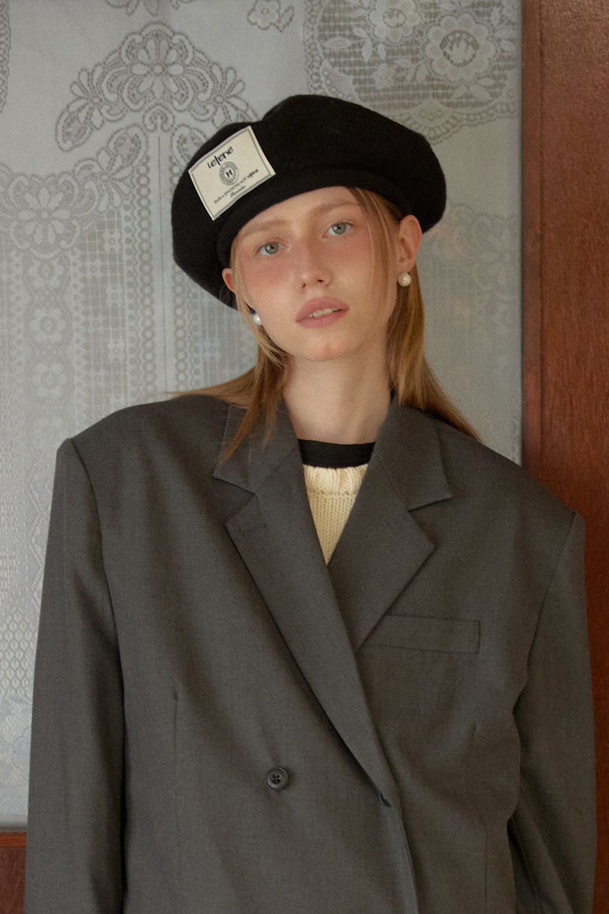 레터리(LETERIE) LR LABEL KNIT BERET_BLACK