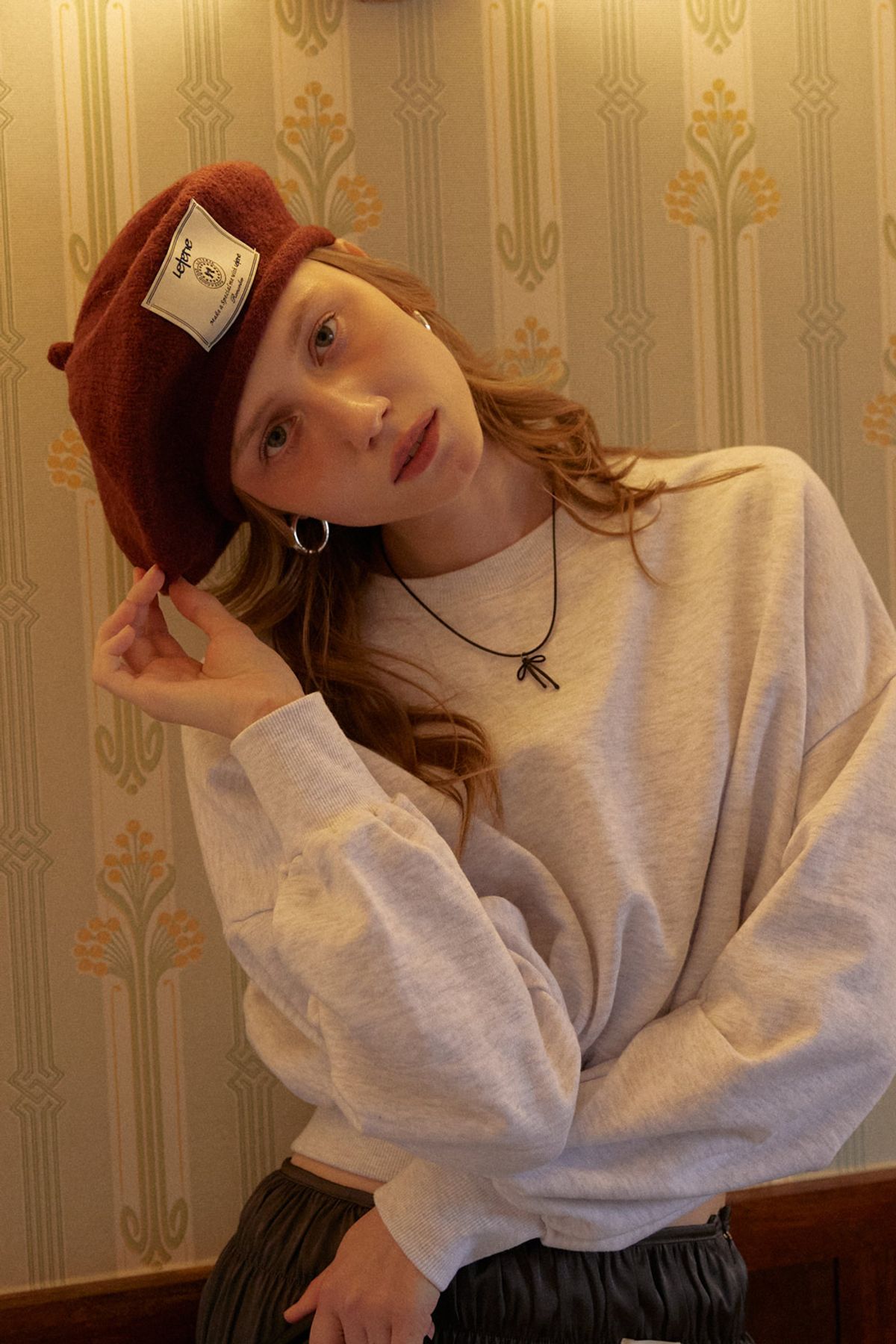레터리(LETERIE) LR LABEL KNIT BERET_BURGUNDY
