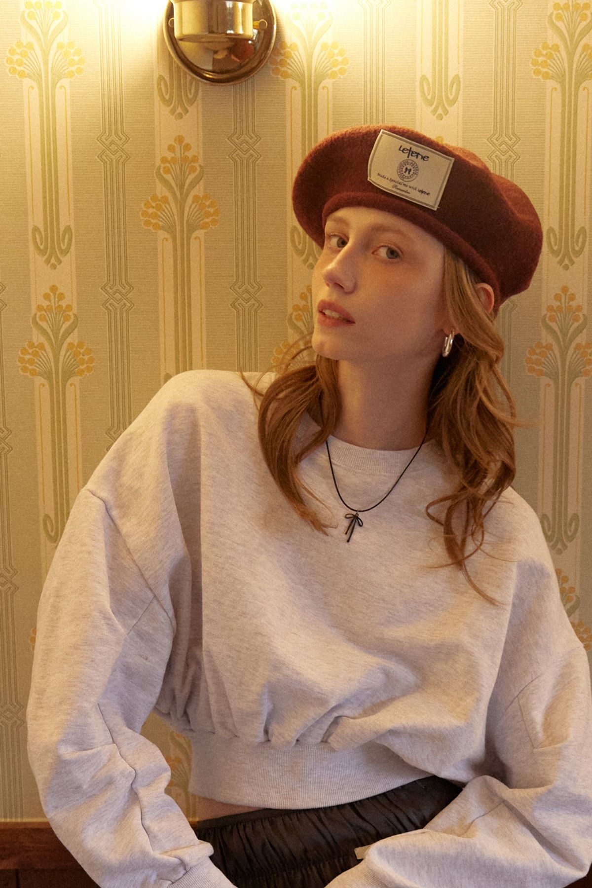 레터리(LETERIE) LR LABEL KNIT BERET_BURGUNDY