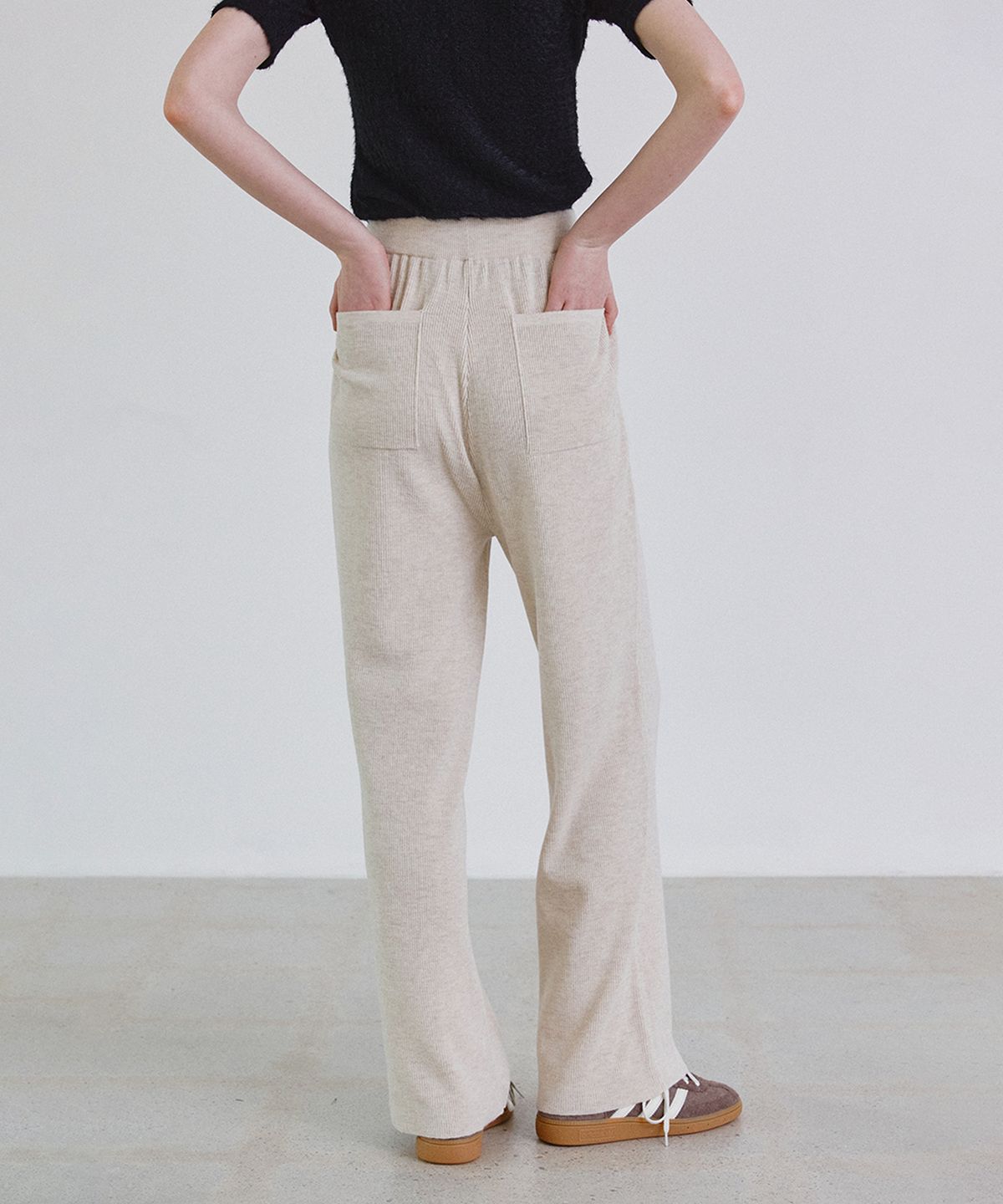 스텝어라운드(STEP AROUND) Merinowool knit banding wide pants_BEIGE