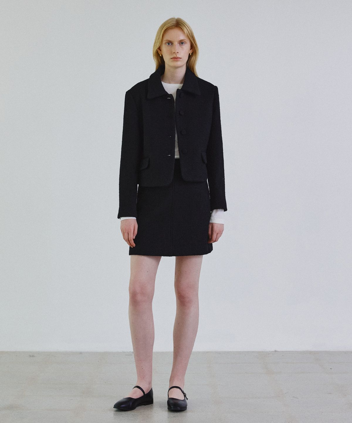 스텝어라운드(STEP AROUND) Boucle mini skirt_BLACK