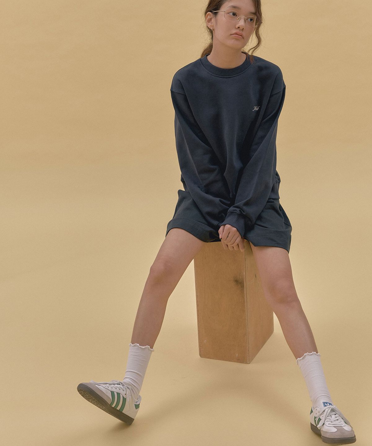 네이비(NEIB) 네이비 로고 코튼 밴딩 쇼츠(네이비)