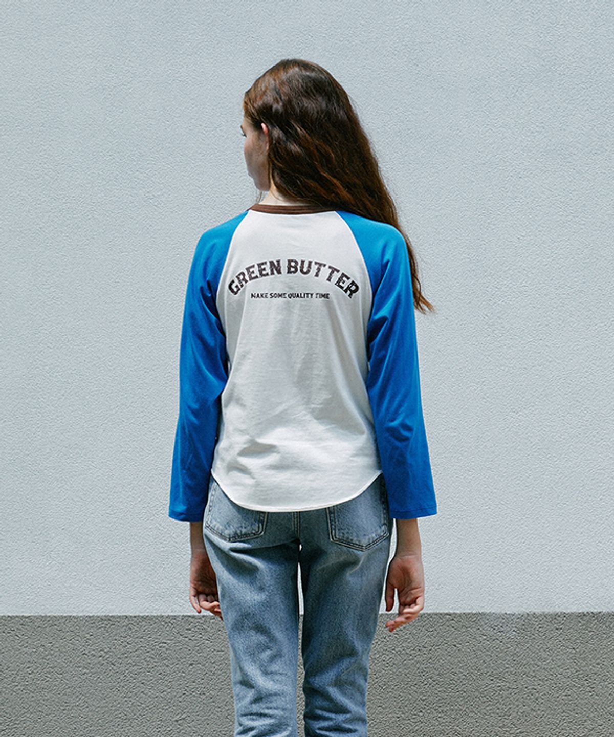 그린버터(GREENBUTTER) Western Raglan Sleeve Tee (Ivory/Blue)