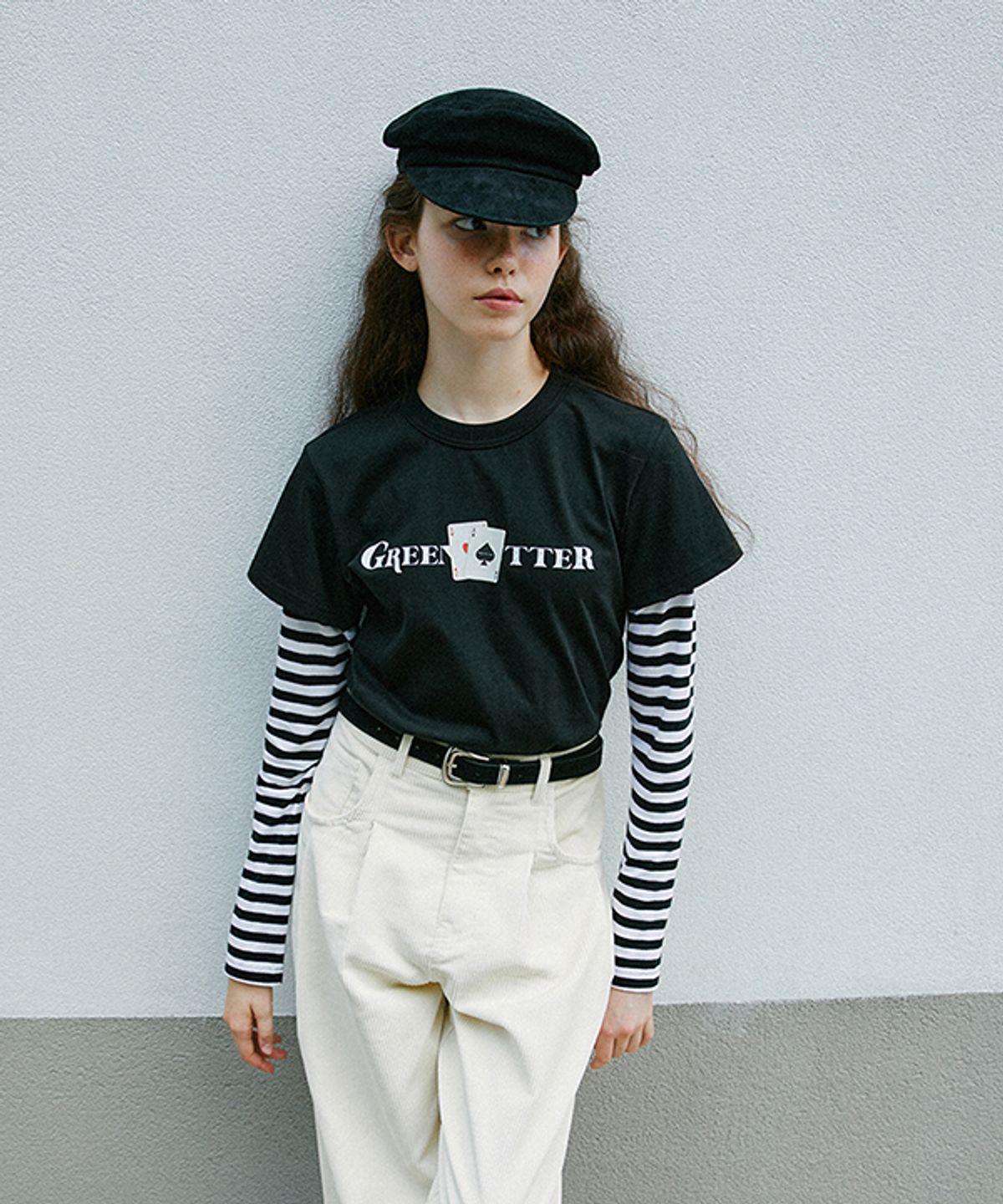 그린버터(GREENBUTTER) Layered playing card Tee (Black)