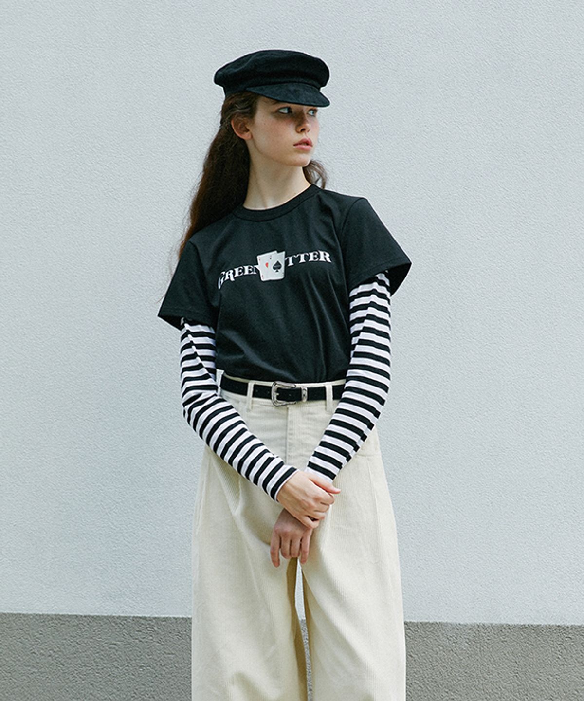 그린버터(GREENBUTTER) Layered playing card Tee (Black)