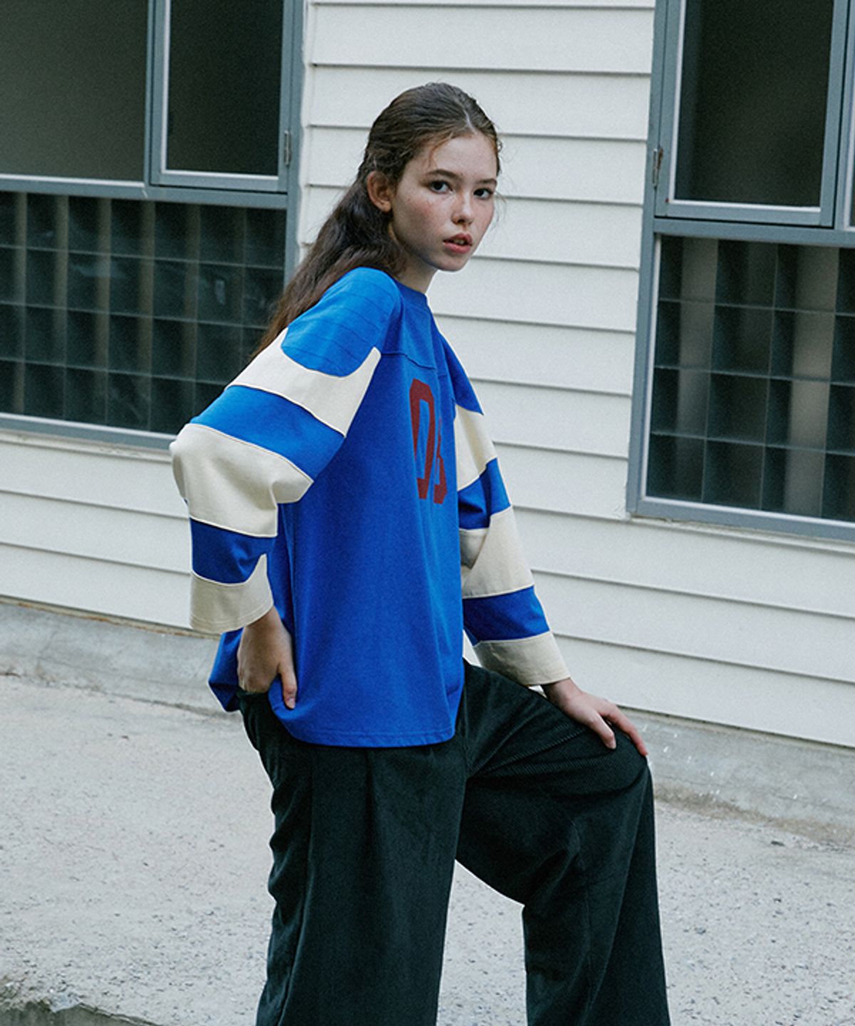 그린버터(GREENBUTTER) Shoulder Patch Rugby Tee (Cobalt)