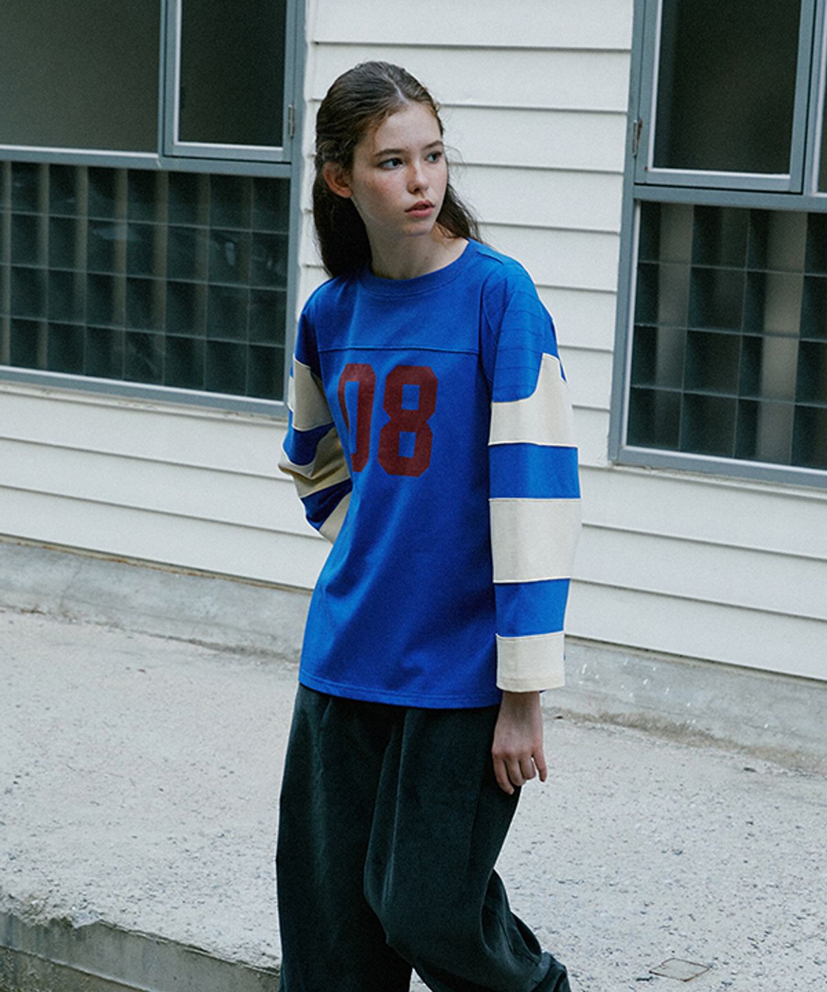 그린버터(GREENBUTTER) Shoulder Patch Rugby Tee (Cobalt)