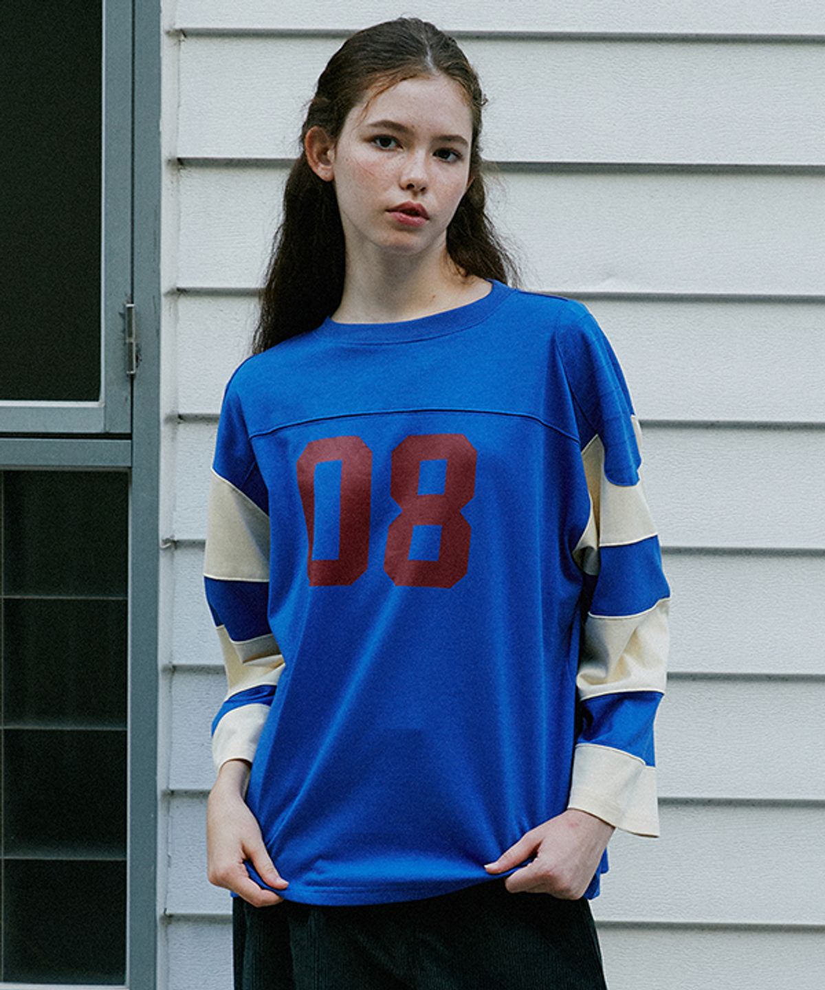 그린버터(GREENBUTTER) Shoulder Patch Rugby Tee (Cobalt)