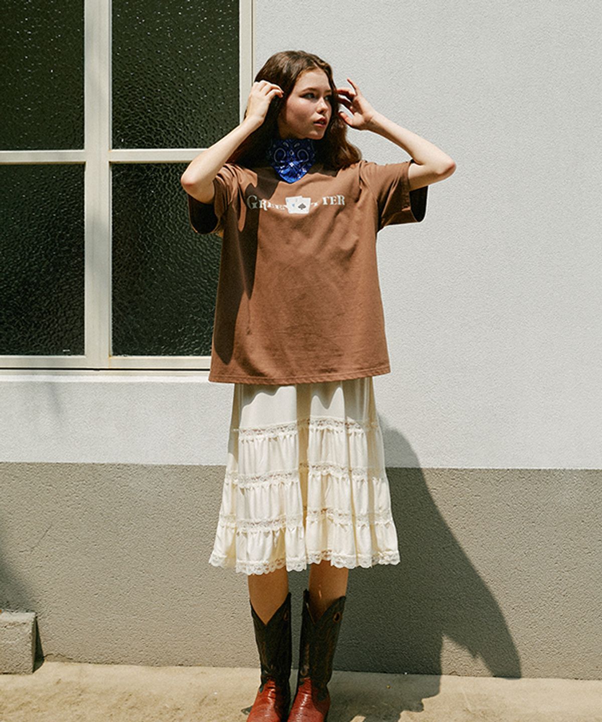 그린버터(GREENBUTTER) Shirring Lace Slip dress (Cream)