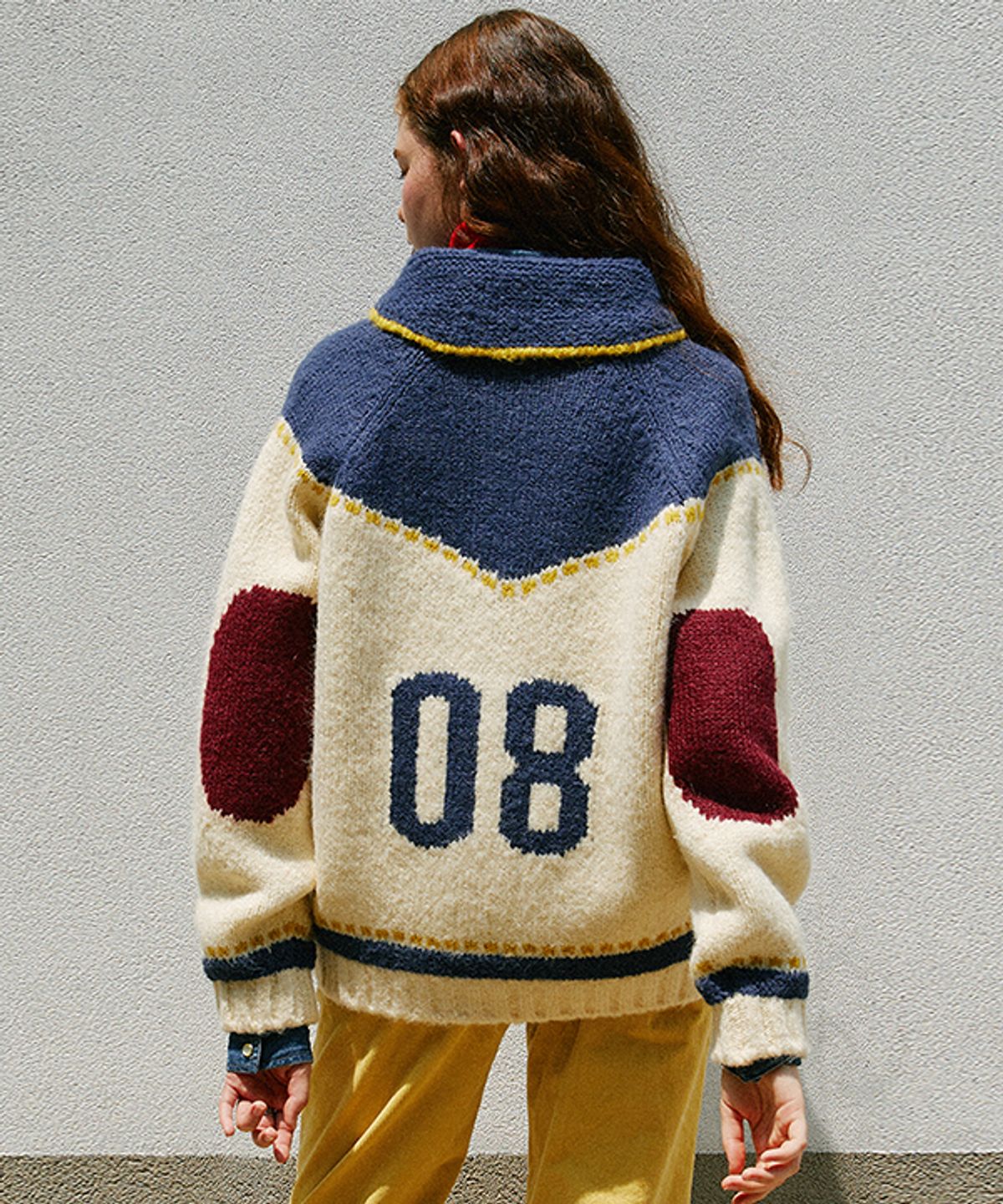 그린버터(GREENBUTTER) Elbow Jacquard Cowichan Cardigan (Ivory)