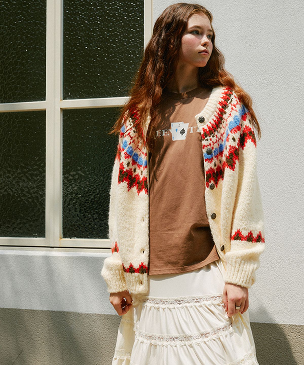 그린버터(GREENBUTTER) Metallic Yarn Nordic Cardigan (Ivory)