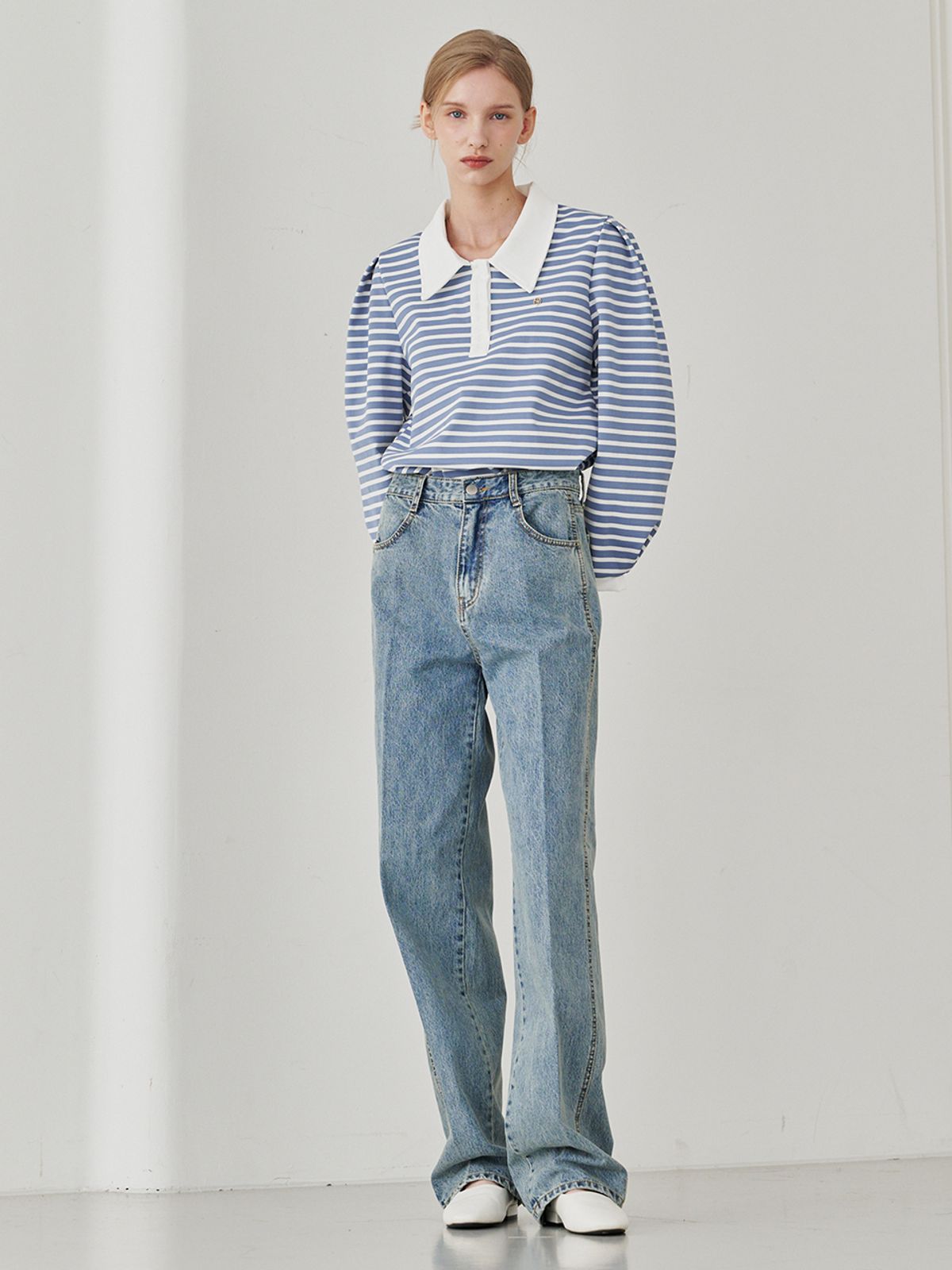 누브(NOUVE) Straight Stitch Denim Pants - Blue
