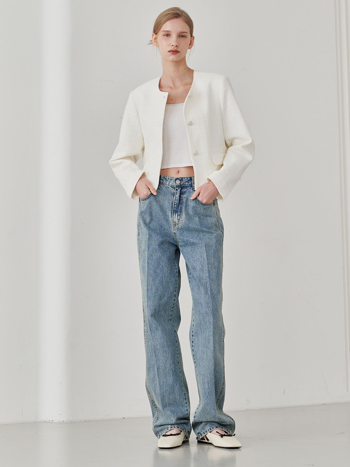 누브(NOUVE) Straight Stitch Denim Pants - Blue