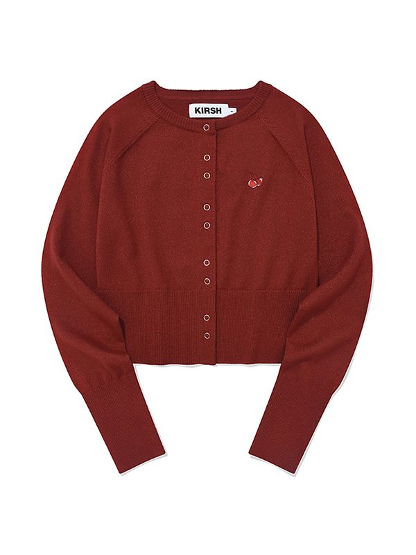 MUSINSA | KIRSH Small Cherry Snap Point Slim Cardigan [Dark Red]