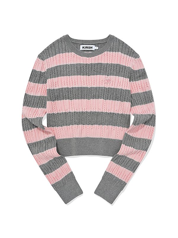 MUSINSA公式 | KIRSH スモールチェリーストライプクロップニット[ピンク]