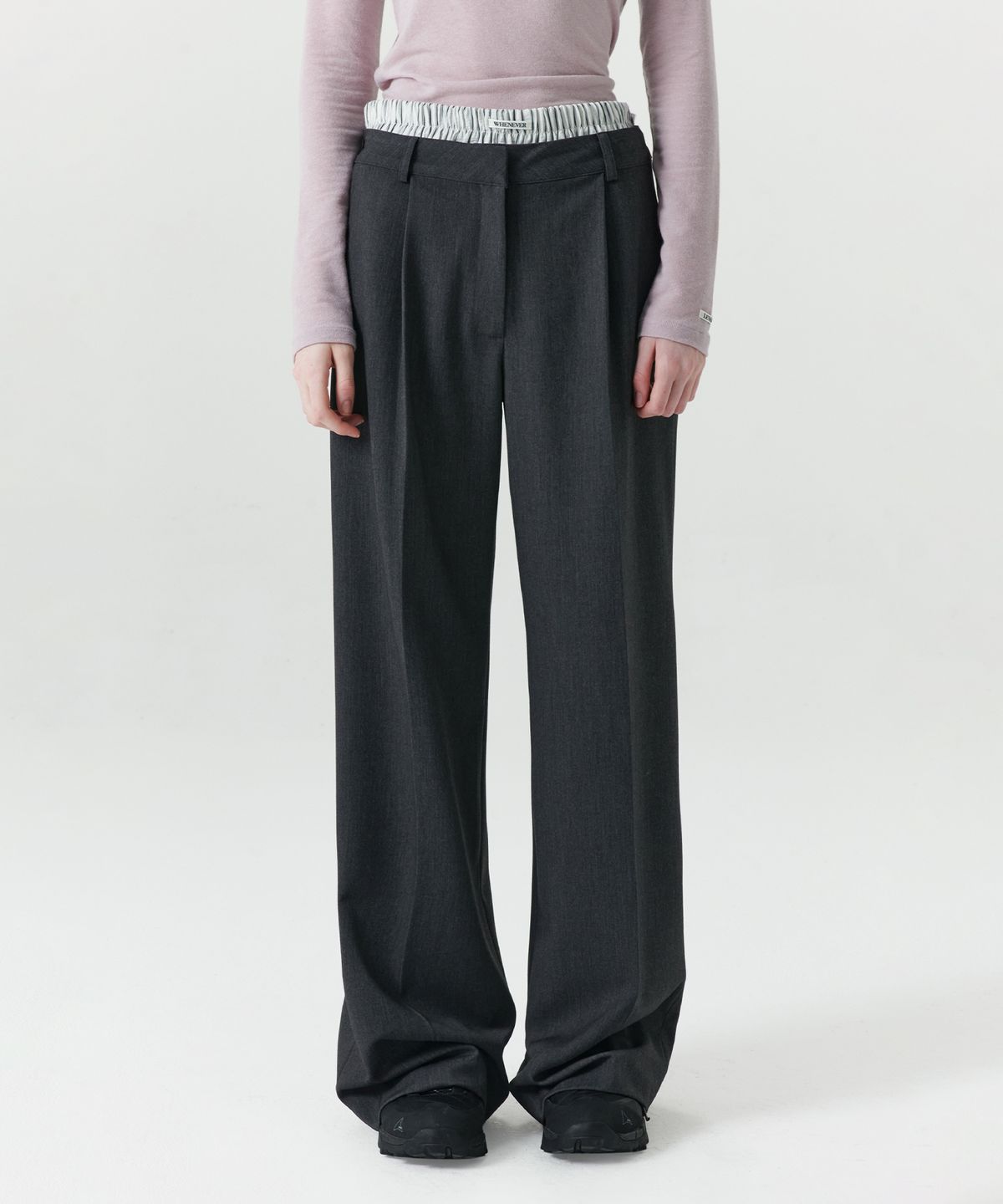 르바(LEVAR) Double Layered Slacks - Charcoal