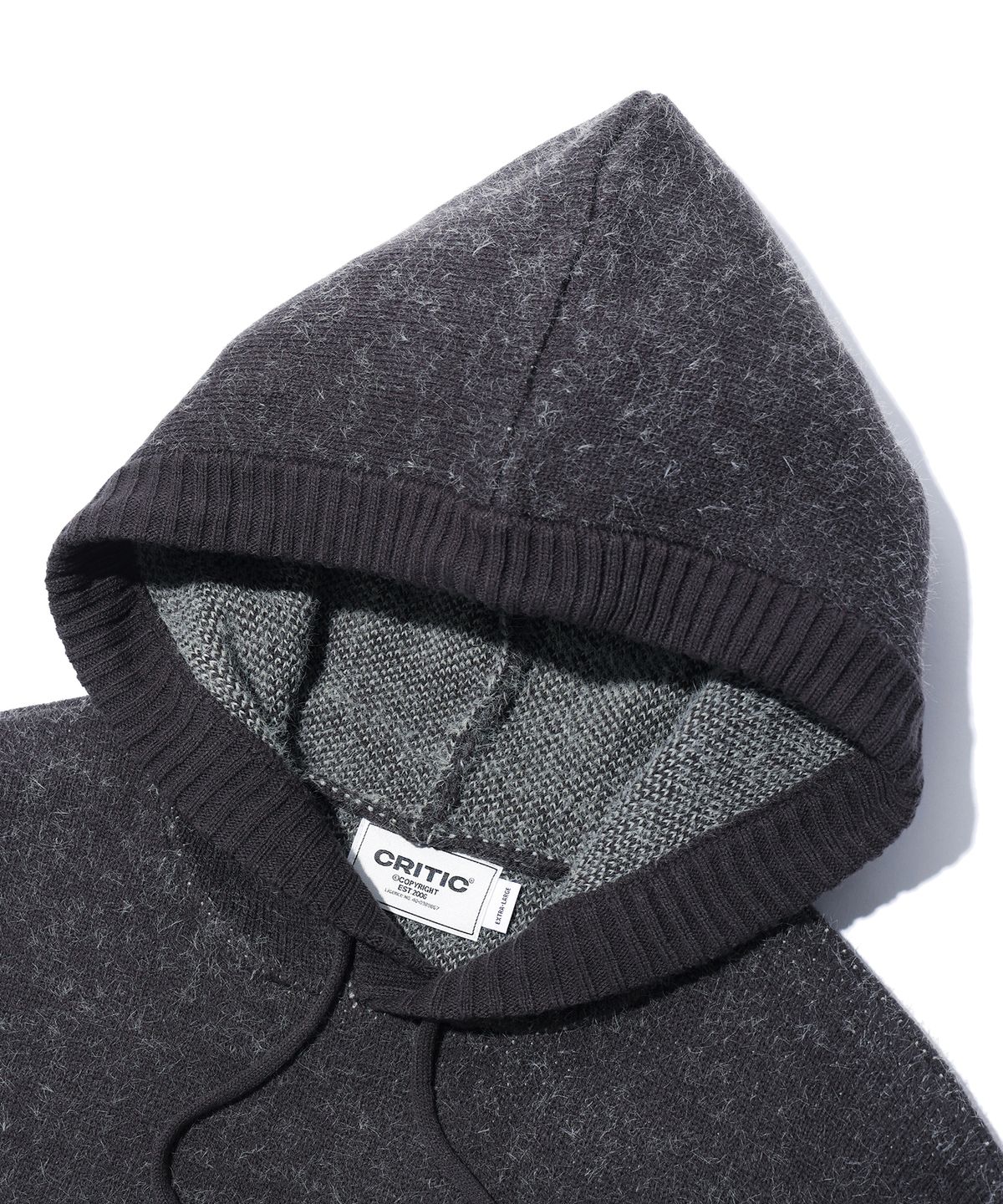 크리틱(CRITIC) FEATHER WORMHOLE HOODIE KNIT CHARCOAL