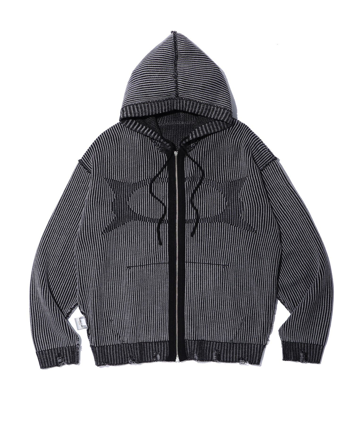 MUSINSA | CRITIC WORMHOLE KNIT HOOD ZIP UP CHARCOAL