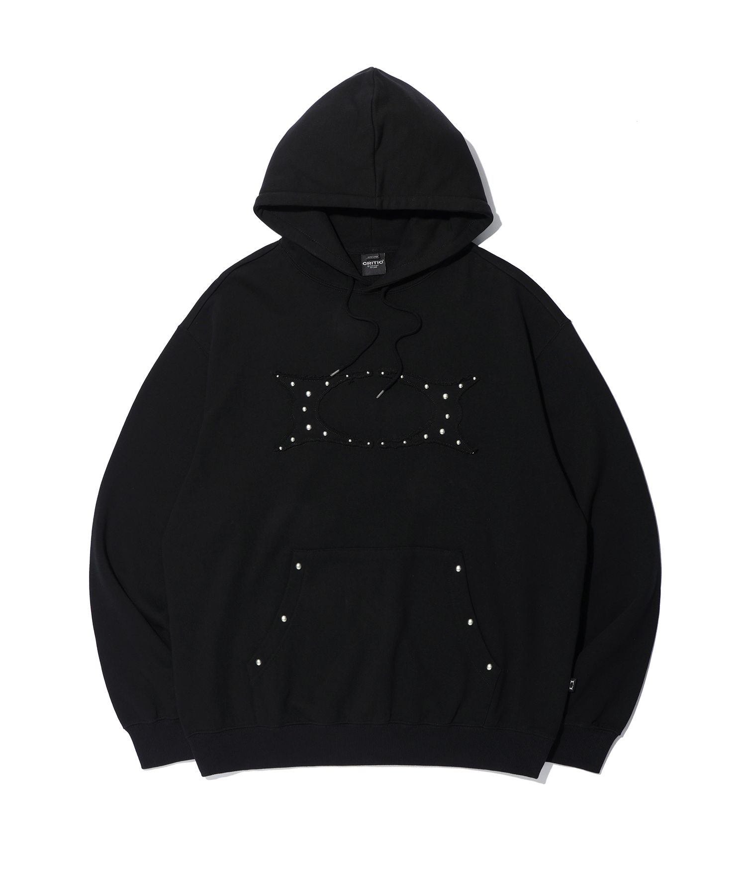 MUSINSA | CRITIC WORMHOLE STUD HOODIE BLACK