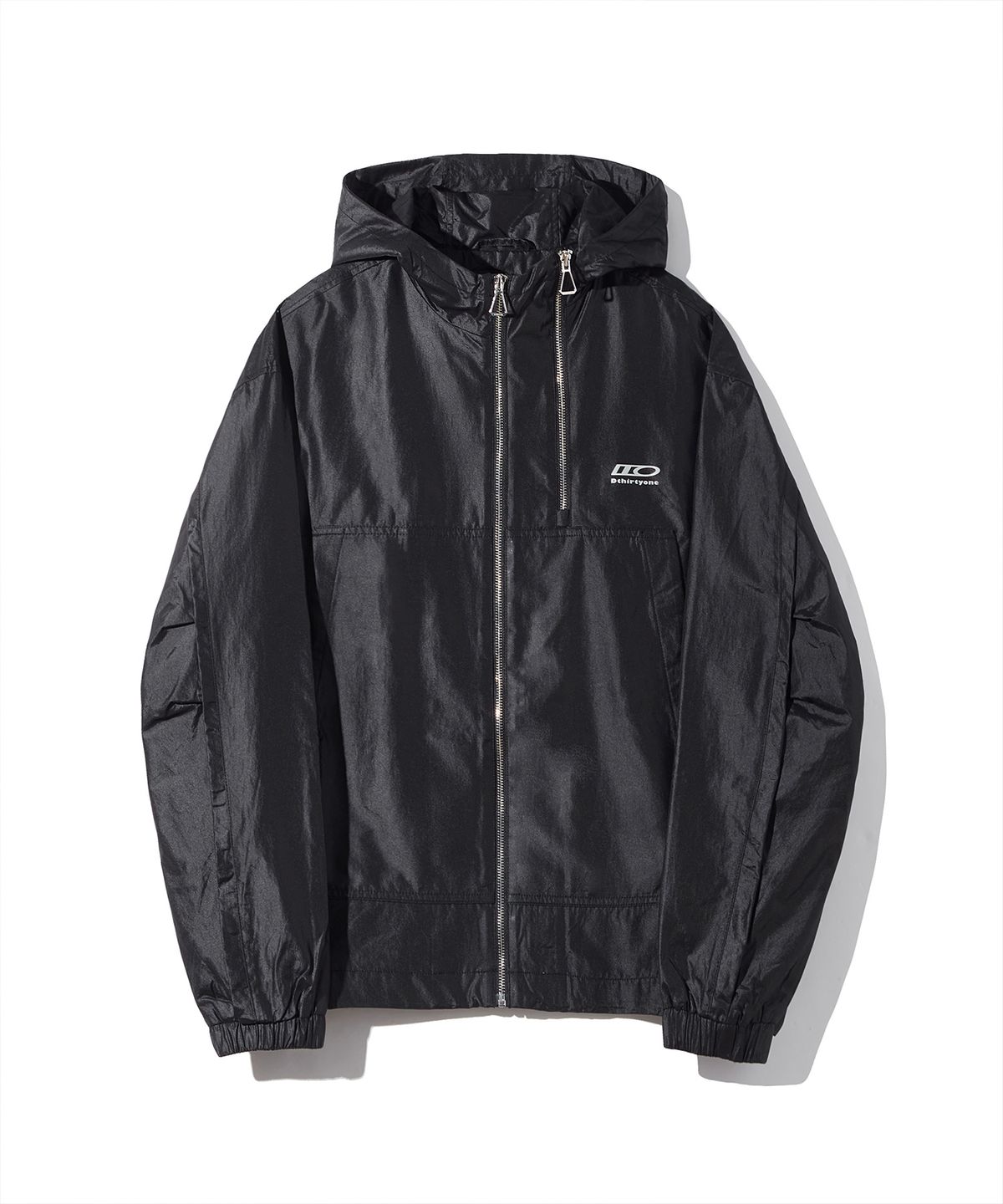 디써티원(DTHIRTYONE) Nylon Windbreaker Hooded Jacket (GLOSSY BLACK)