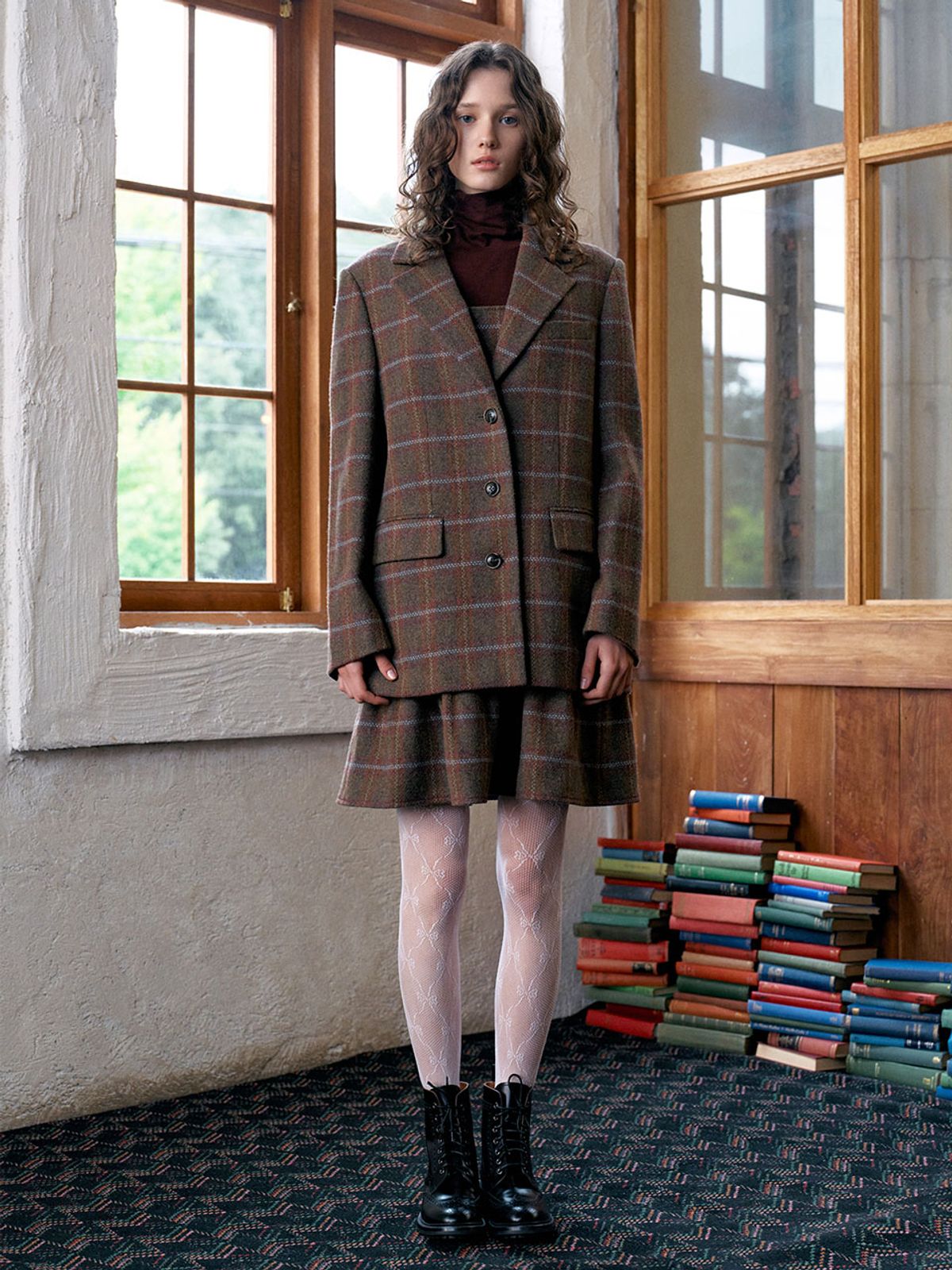 오더먼트 바이 보카바카(OTHEMENT BY VOCAVACA) [SET] Check Three Button Jacket & Ribbon Bustier Dress