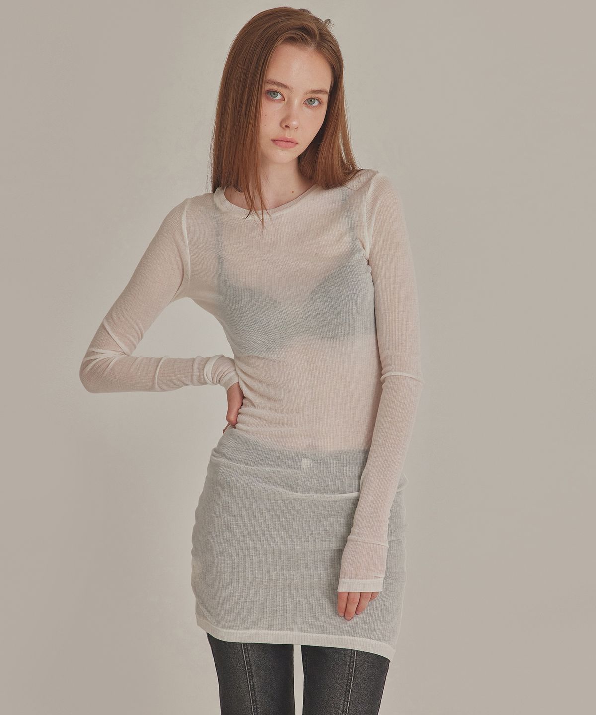 탑걸(TOPGIRL) RIBBED MINI LONG-SLEEVE LAYERED DRESS_T426DS500