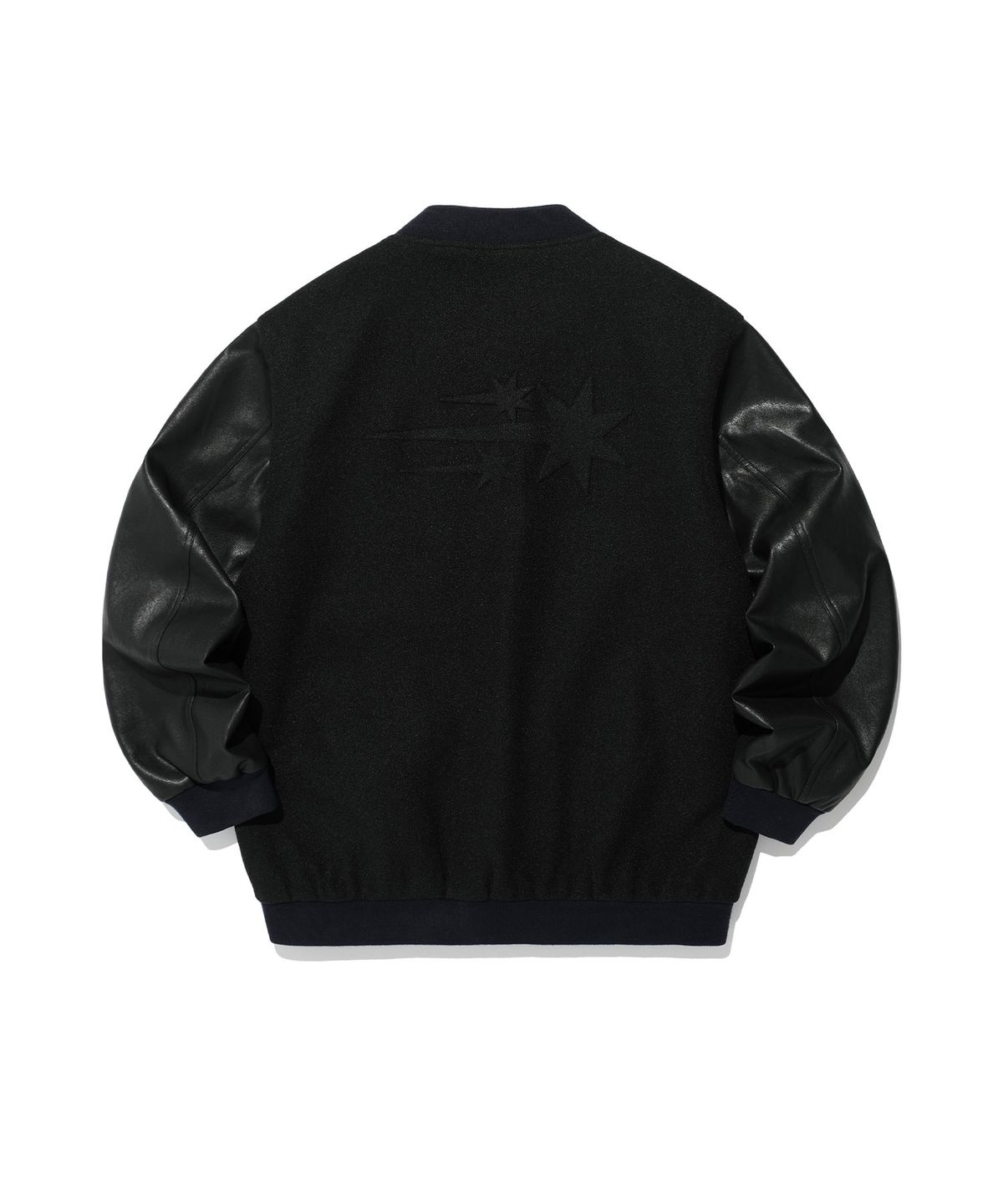 나이스고스트클럽(NICEGHOSTCLUB) EMBOSSED LOGO WOOL LEATHER VARSITY JACKET_BLACK(NG2EFUB930A)