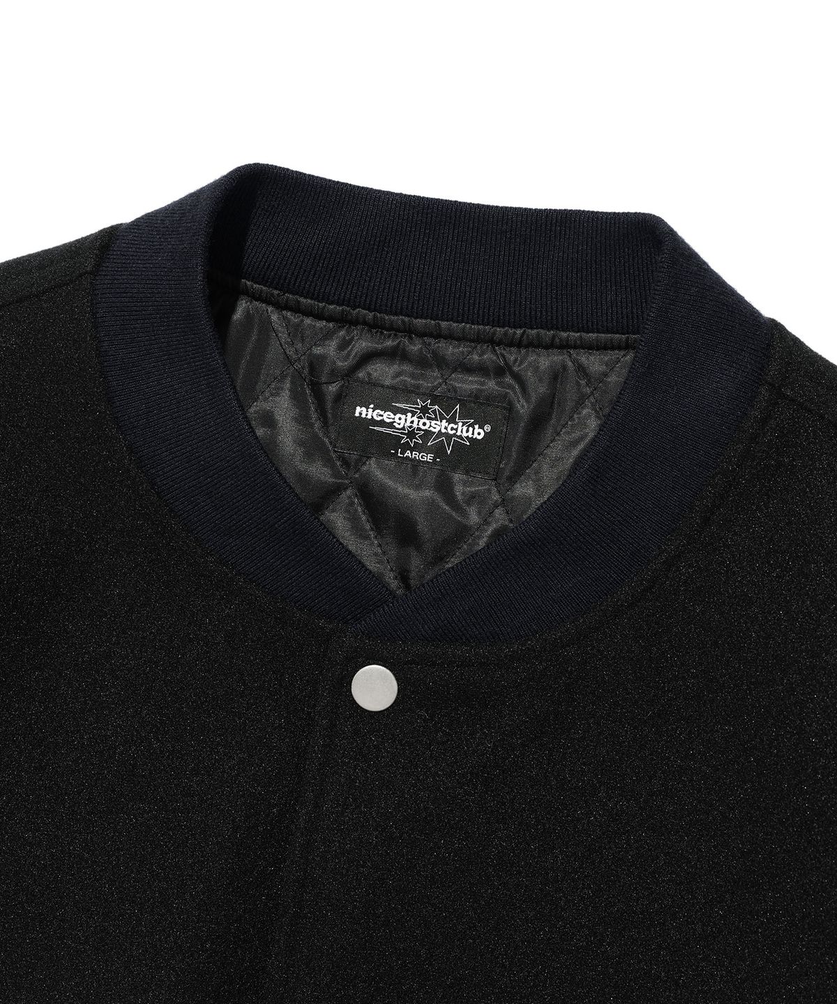 나이스고스트클럽(NICEGHOSTCLUB) EMBOSSED LOGO WOOL LEATHER VARSITY JACKET_BLACK(NG2EFUB930A)