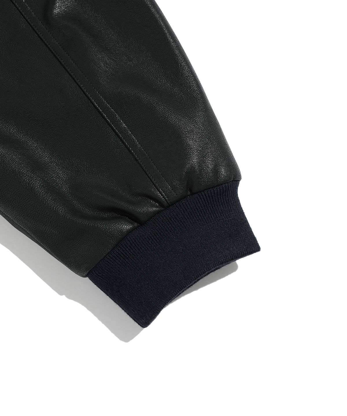 나이스고스트클럽(NICEGHOSTCLUB) EMBOSSED LOGO WOOL LEATHER VARSITY JACKET_BLACK(NG2EFUB930A)