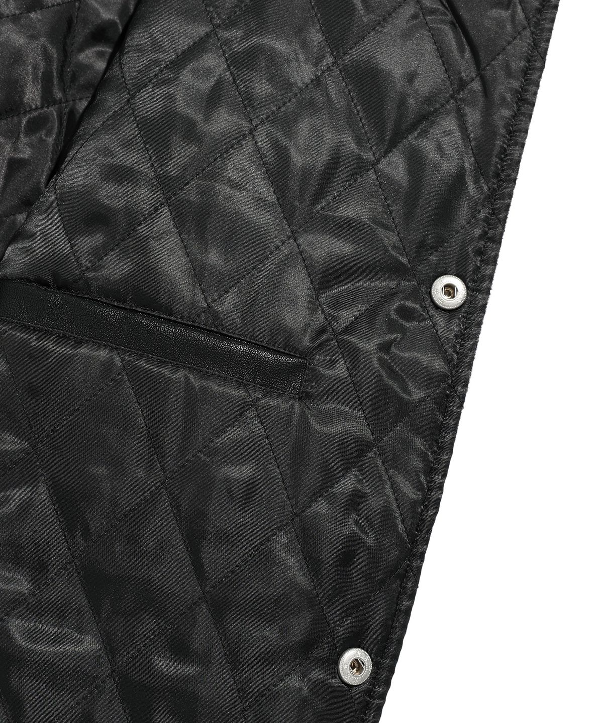 나이스고스트클럽(NICEGHOSTCLUB) EMBOSSED LOGO WOOL LEATHER VARSITY JACKET_BLACK(NG2EFUB930A)