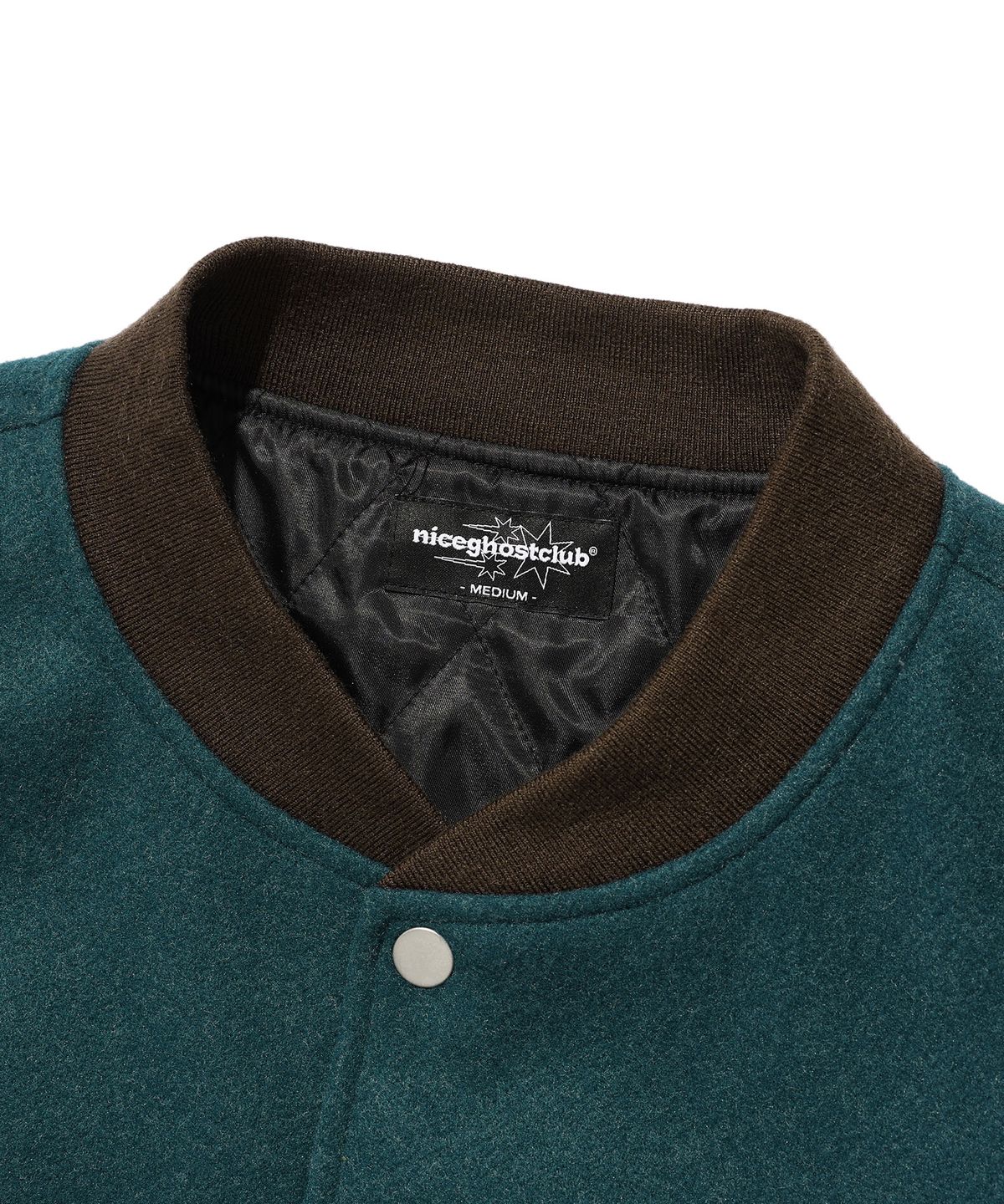 나이스고스트클럽(NICEGHOSTCLUB) EMBOSSED LOGO WOOL LEATHER VARSITY JACKET_GREEN(NG2EFUB930A)
