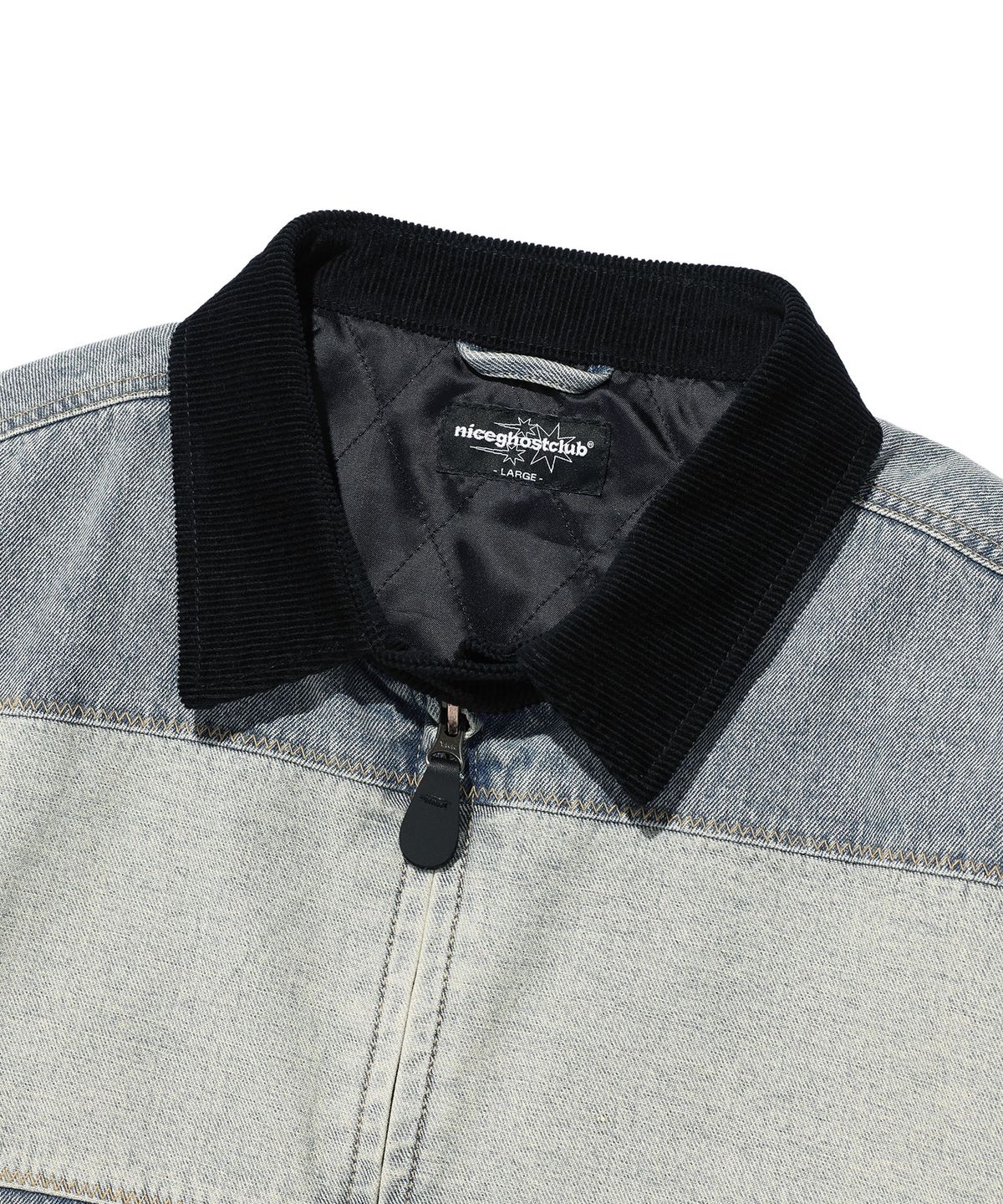 나이스고스트클럽(NICEGHOSTCLUB) DENIM PANEL QUILTING JACKET_BLUE(NG2EFUD110A)