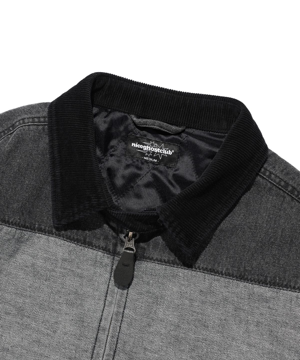 나이스고스트클럽(NICEGHOSTCLUB) DENIM PANEL QUILTING JACKET_BLACK(NG2EFUD110A)