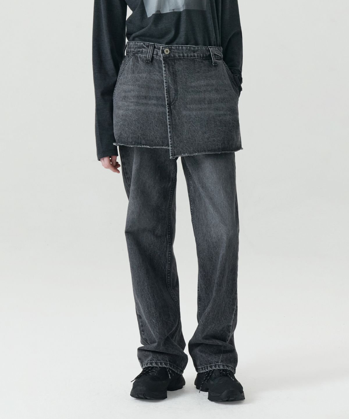 르바(LEVAR) Layered Skirt Denim - Washed Grey