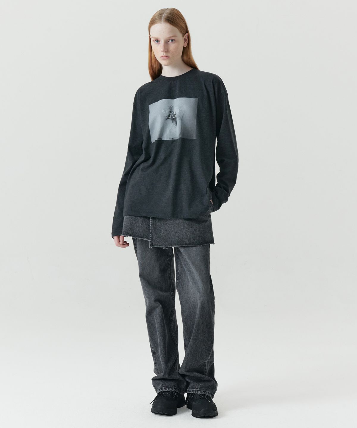 르바(LEVAR) Layered Skirt Denim - Washed Grey