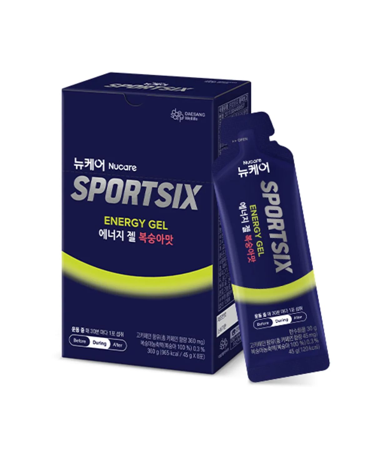 스포식스(SPORTSIX) 에너지 젤 복숭아맛 (45gx8포) 1박스 (탄수화물,카페인 충전)