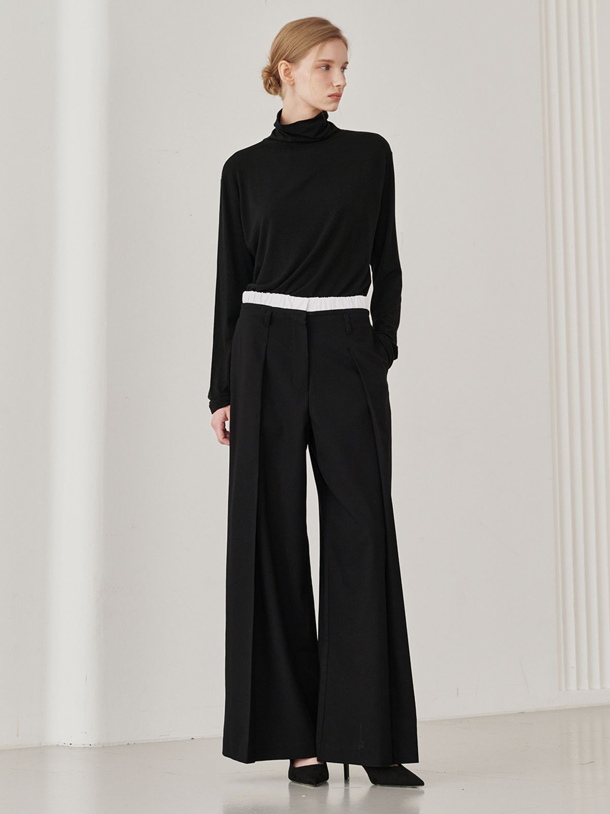 누브(NOUVE) Double Waist Wool Pants - Black