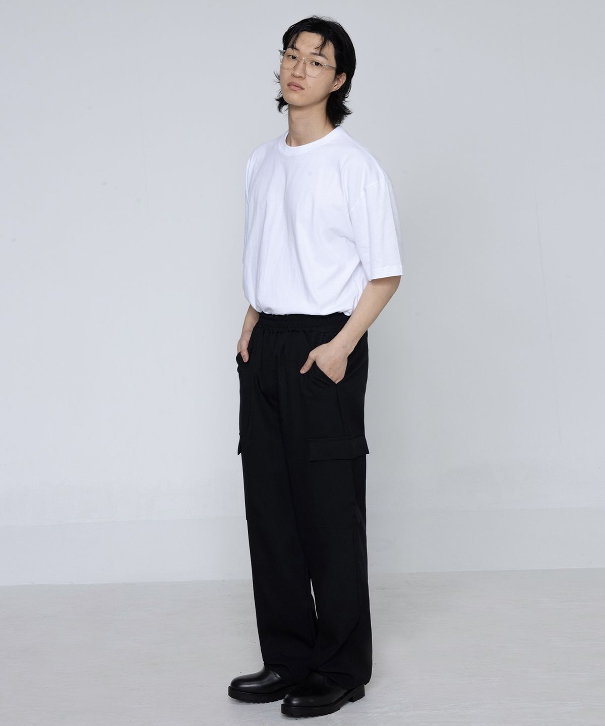 그레이버(GRAVER) [UNISEX]세미 와이드 카고 밴딩 슬랙스