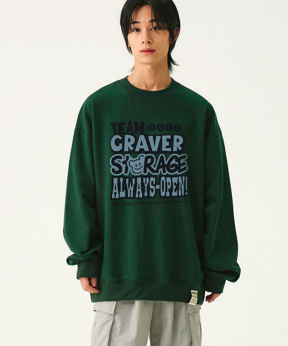 그레이버(GRAVER) [UNISEX]STORAGE 맨투맨_그린