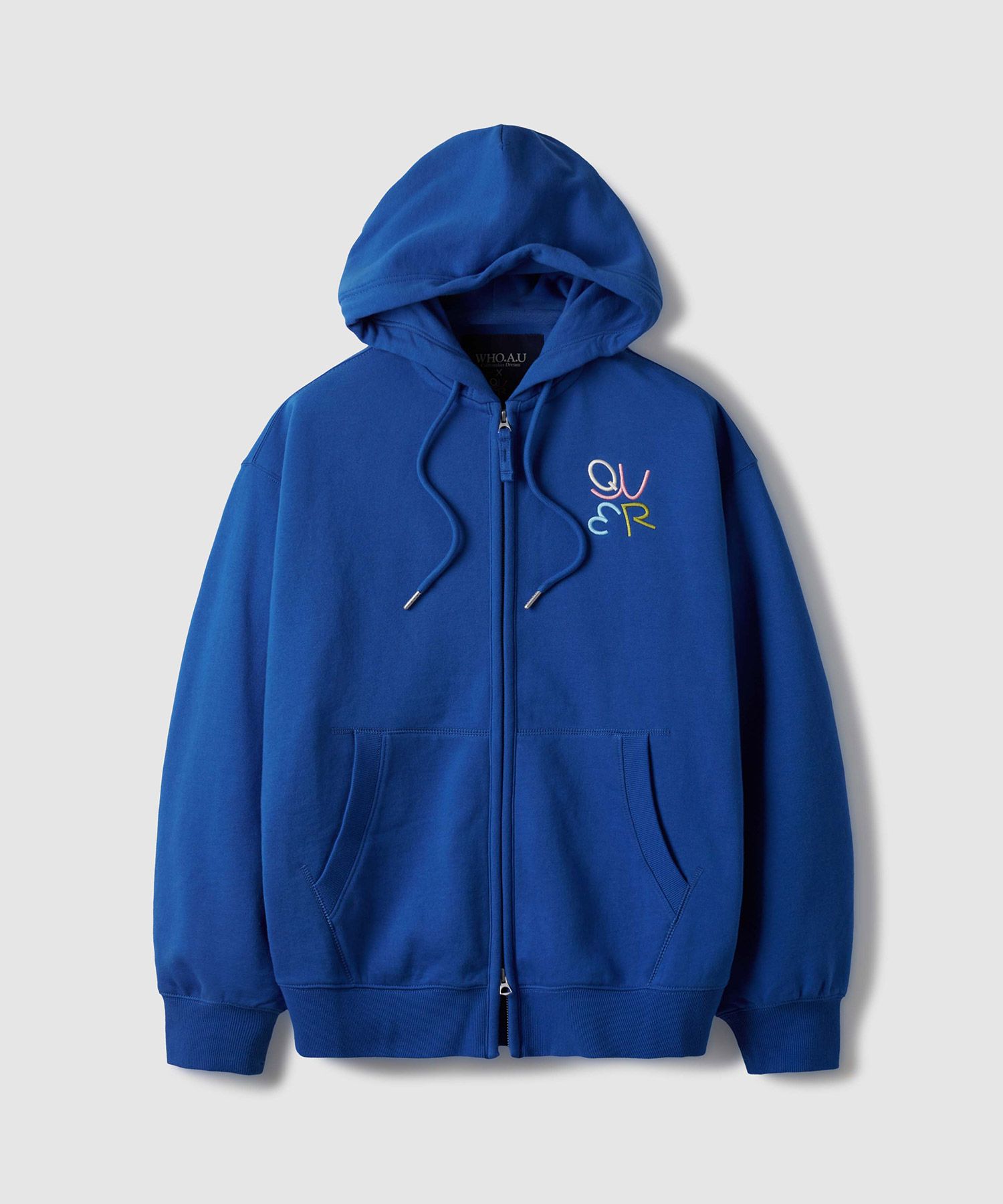 WHO.A.U X QWER カリフォルニア パーカー　ブルー　HINA 후아유(WHO.A.U) [QWER X WAU] Signature Hood Zip-up / WHMZE4T91U
