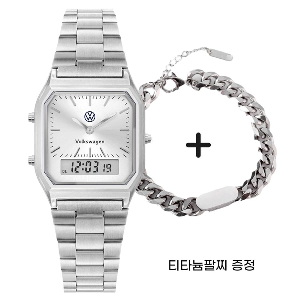 폭스바겐 와치(VOLKSVAGEN WATCH) VW-아나디지 듀얼타임 + 티타늄 팔찌 세트