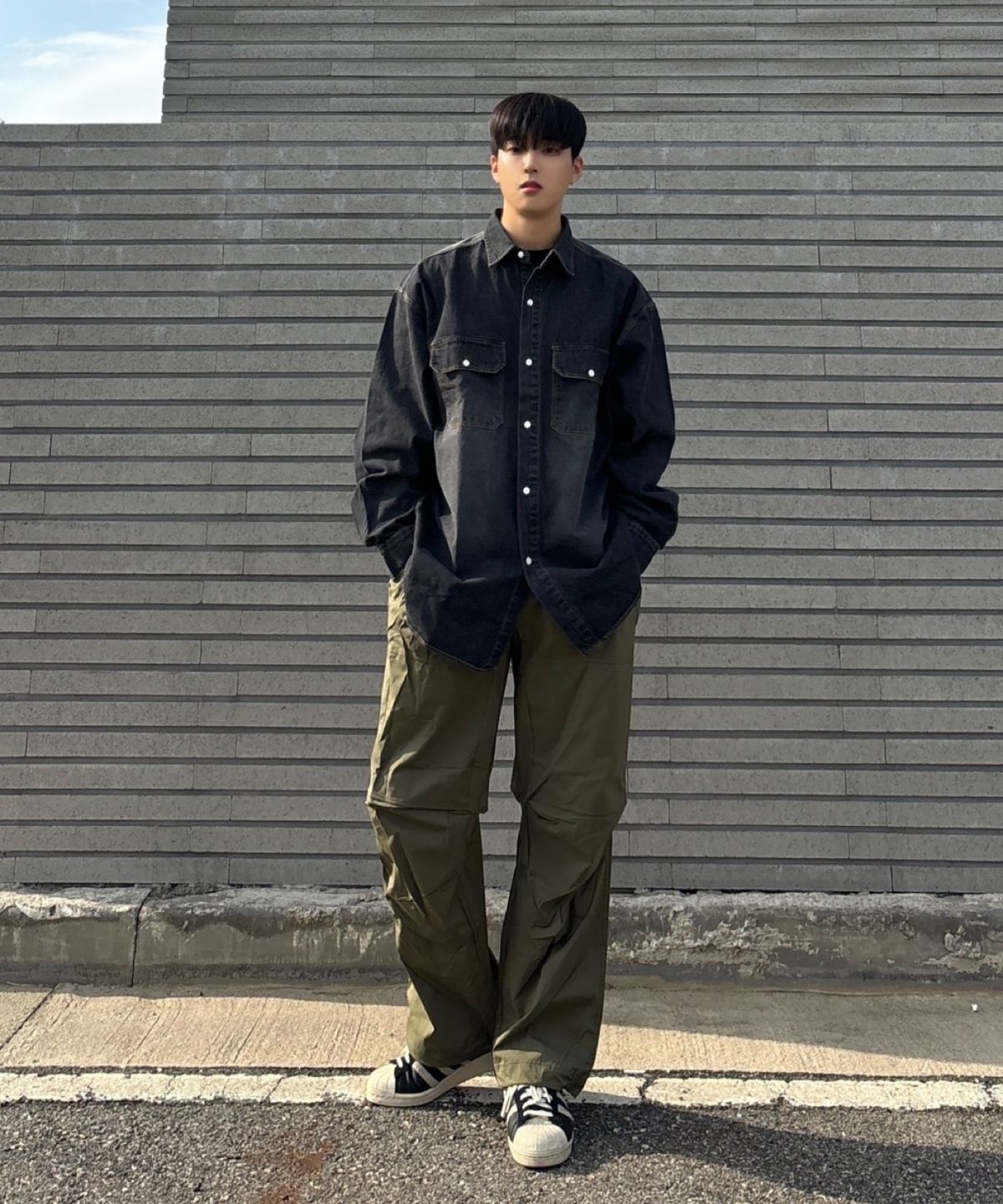 쏘엠(SSO-M) 에어더블와이드팬츠(Grey Label)_카키