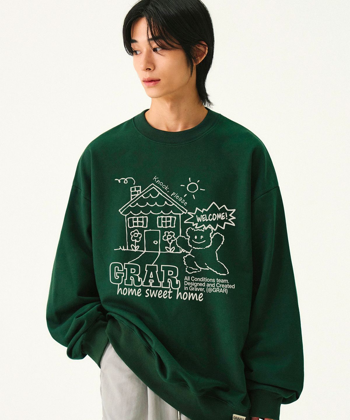 그레이버(GRAVER) [UNISEX]SWEET-HOME 맨투맨_그린