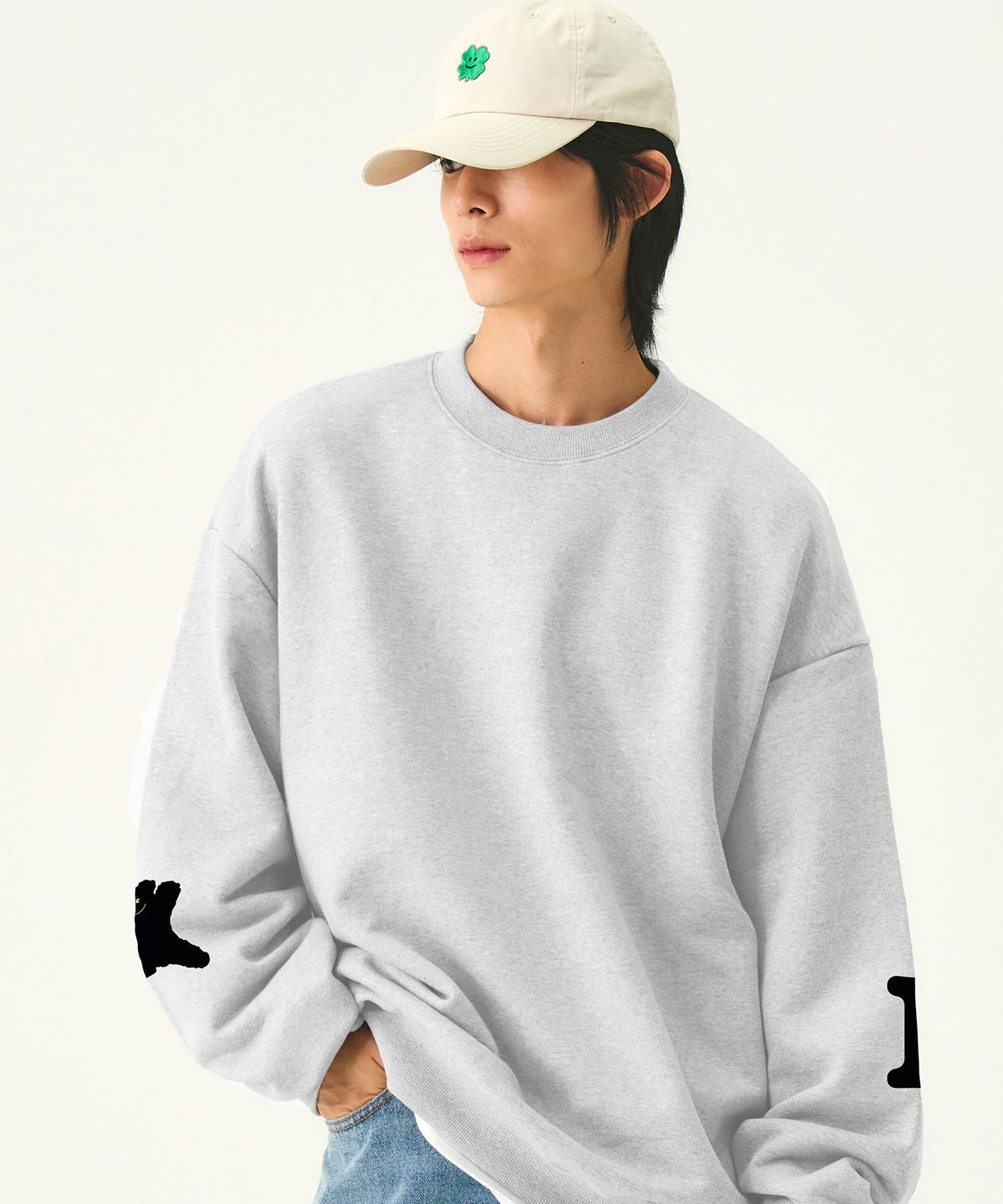 그레이버(GRAVER) [UNISEX]엘보우 I LOVE 베어 맨투맨_멜란지화이트